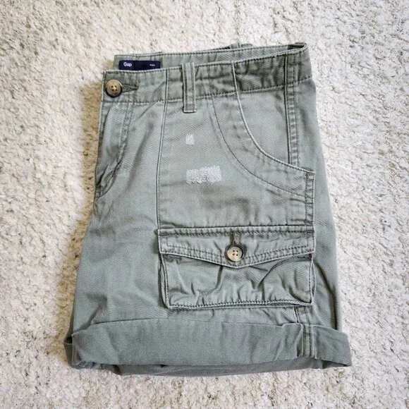 Gap Summer 2010 Olive Green Distressed Cargo Shorts Size 4 vintage 2000s y2k - Picture 2 of 16